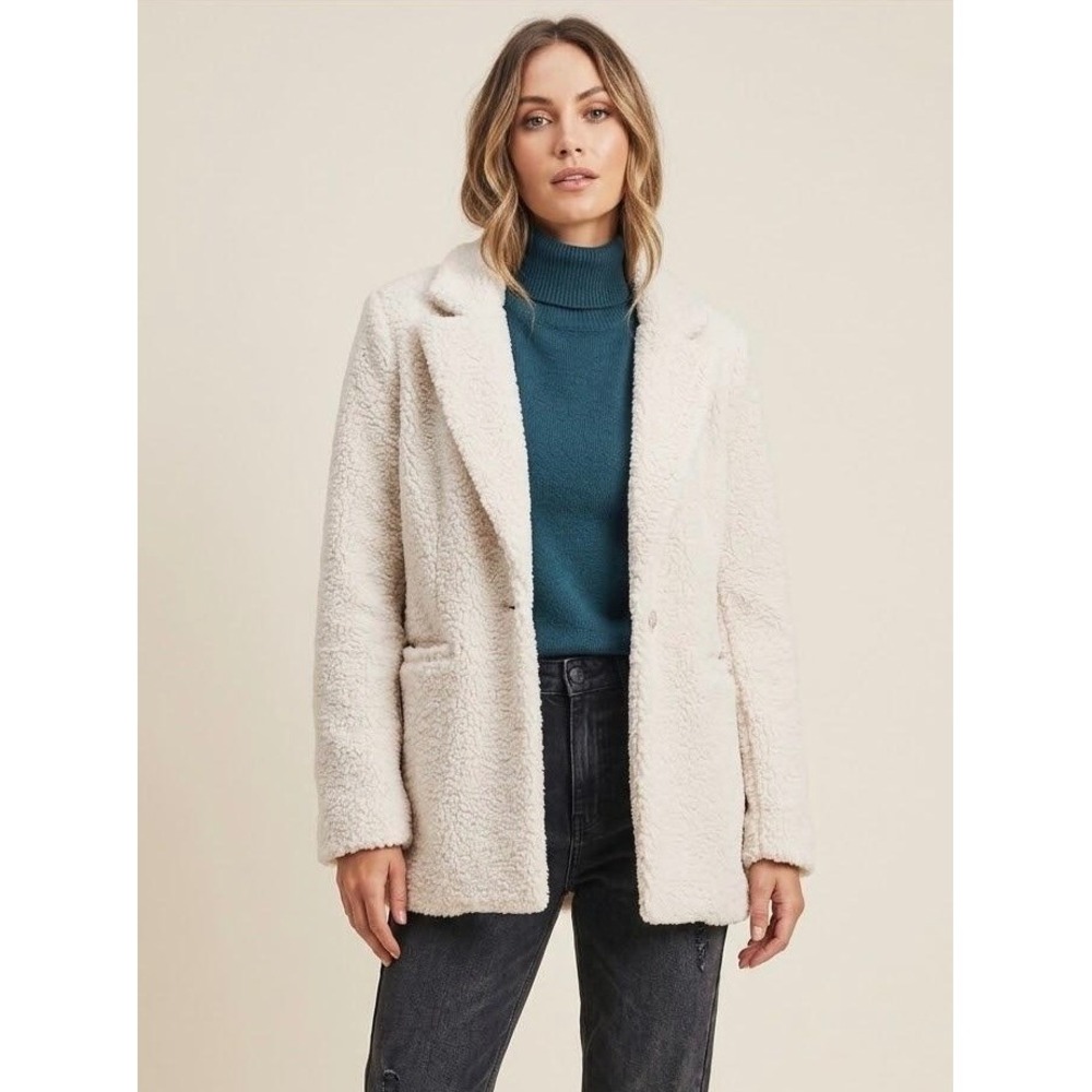 Entro Cream Faux Shearling Teddy Blazer Coat Womens Medium Anthropologie